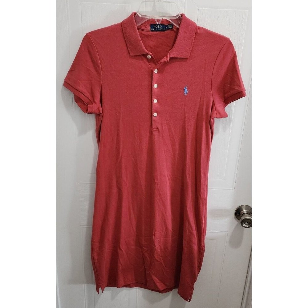 Ralph Lauren Women's Salmon Pink Polo‎ Shirt Dress Short Sleeve Collared Size M